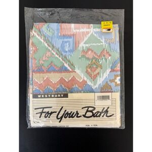 Vintage Westbury Vinyl Shower Curtain 80s Southwest Ikat Pastel 70x72 NOS USA
